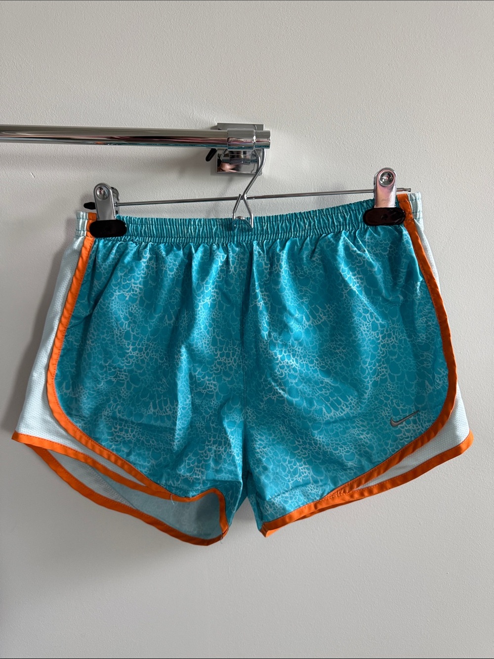 Nike Women’s Aqua Teal Athletic Shorts with Orange Trim